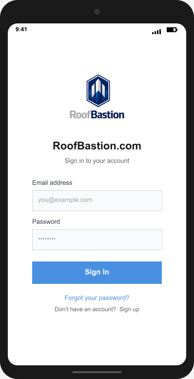 RoofBastion.com Login Screen mockup