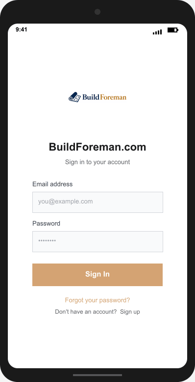 BuildForeman.com Login Screen mockup