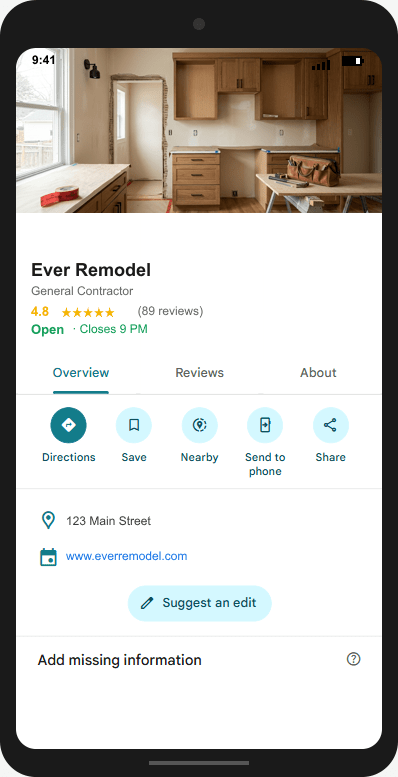 EverRemodel.com Google Business Profile mockup