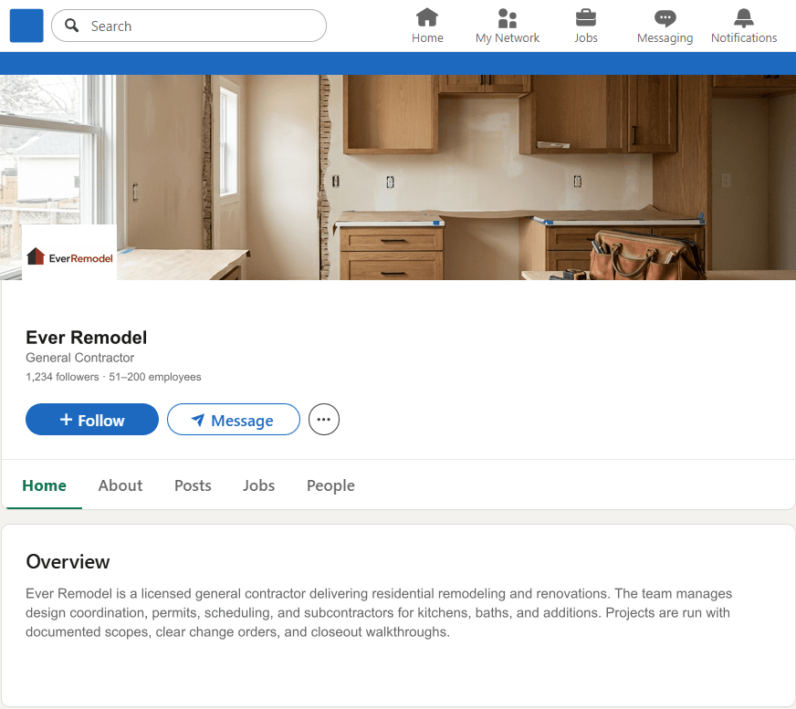 EverRemodel.com LinkedIn Company Page mockup