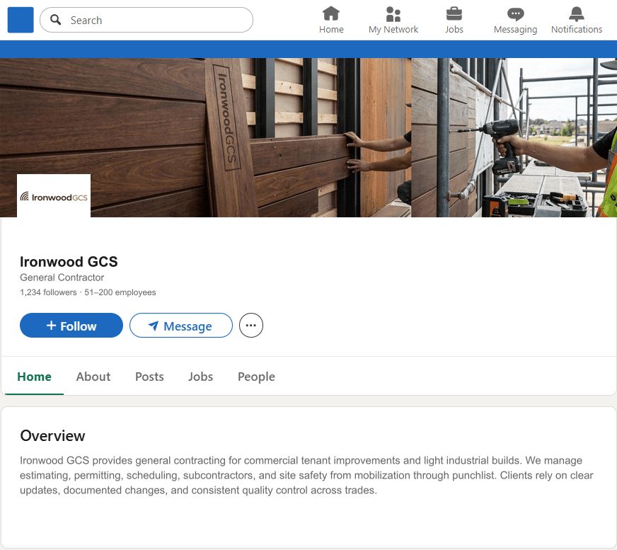 IronwoodGCS.com LinkedIn Company Page mockup