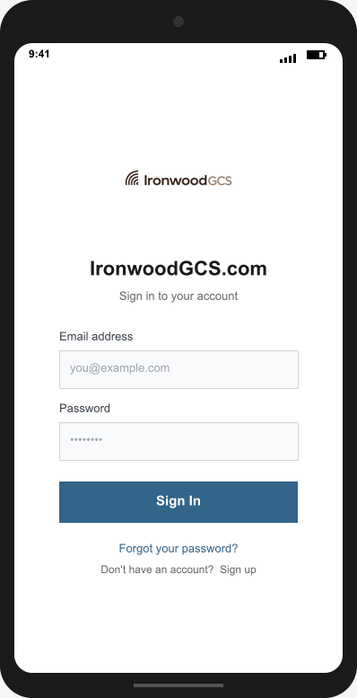 IronwoodGCS.com Login Screen mockup