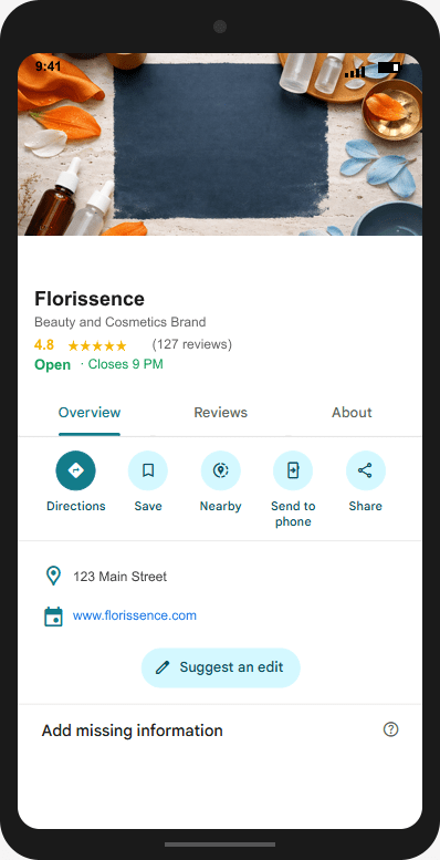 Florissence.com Google Business Profile mockup