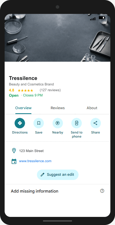 Tressilence.com Google Business Profile mockup