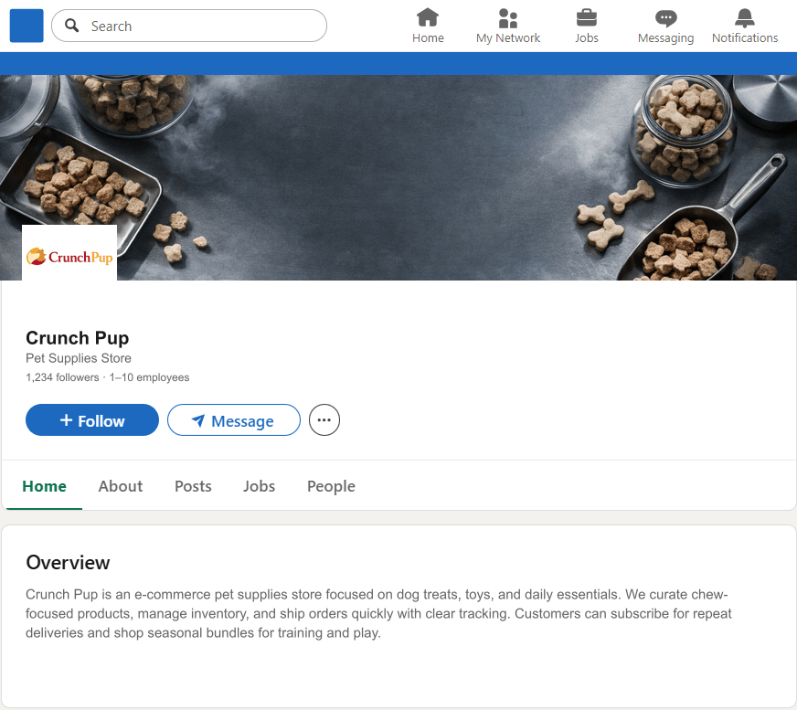CrunchPup.com LinkedIn Company Page mockup