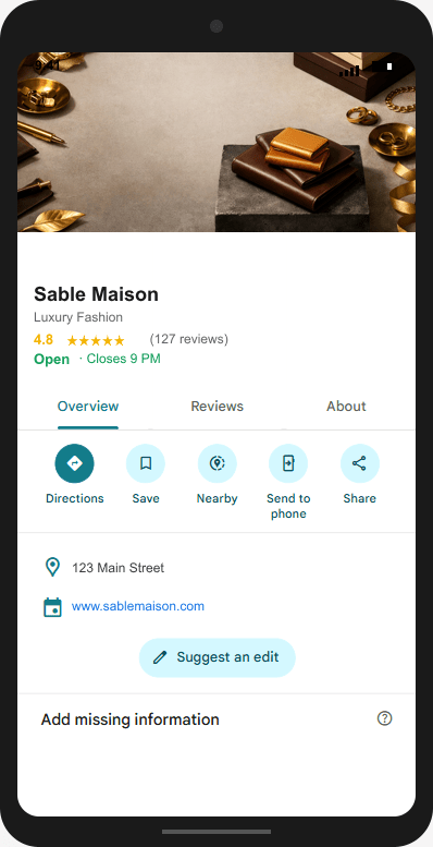 SableMaison.com Google Business Profile mockup