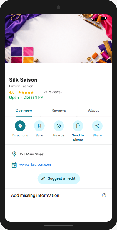 SilkSaison.com Google Business Profile mockup
