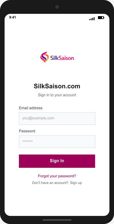 SilkSaison.com Login Screen mockup