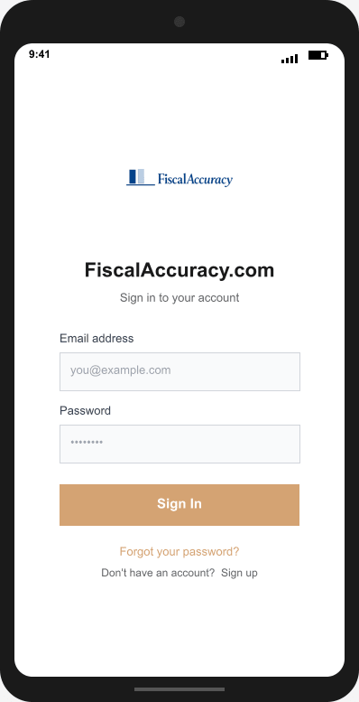 FiscalAccuracy.com Login Screen mockup