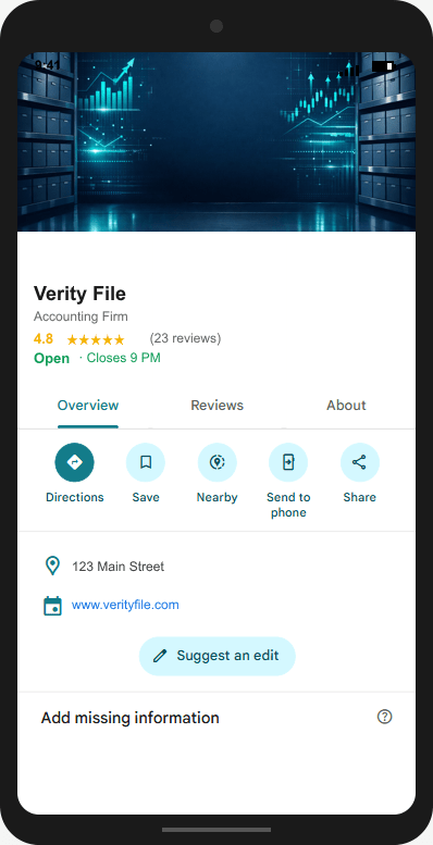 VerityFile.com Google Business Profile mockup