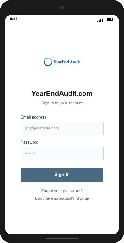 YearEndAudit.com Login Screen mockup
