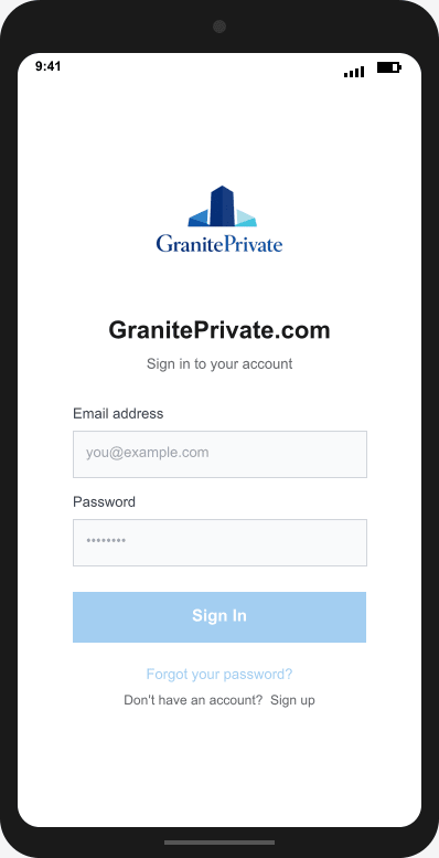 GranitePrivate.com Login Screen mockup