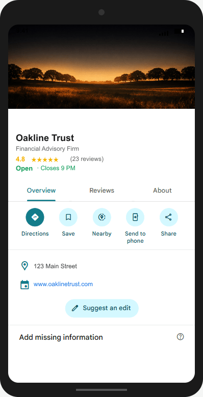 OaklineTrust.com Google Business Profile mockup