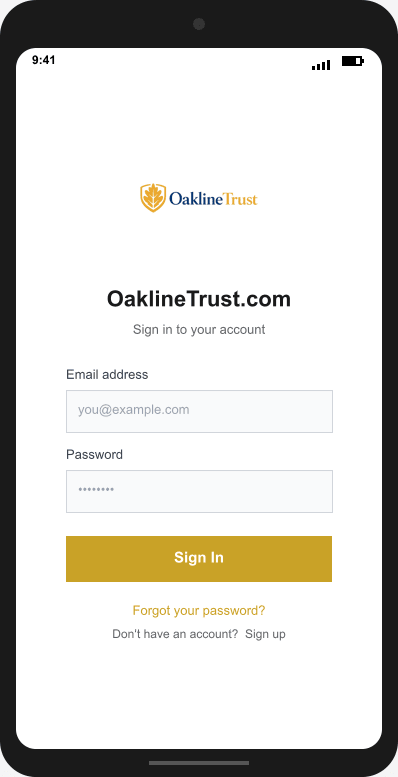 OaklineTrust.com Login Screen mockup