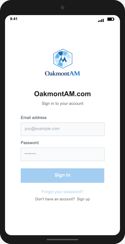 OakmontAM.com Login Screen mockup