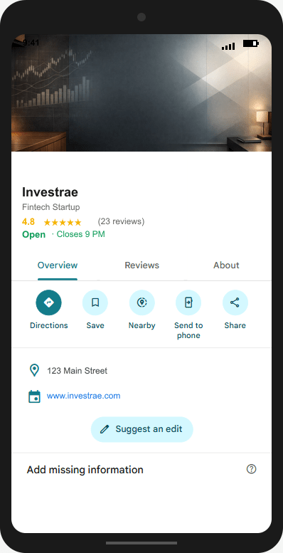 Investrae.com Google Business Profile mockup
