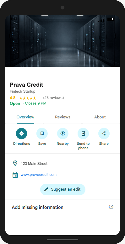 PravaCredit.com Google Business Profile mockup