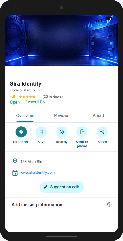 SiraIdentity.com Google Business Profile mockup