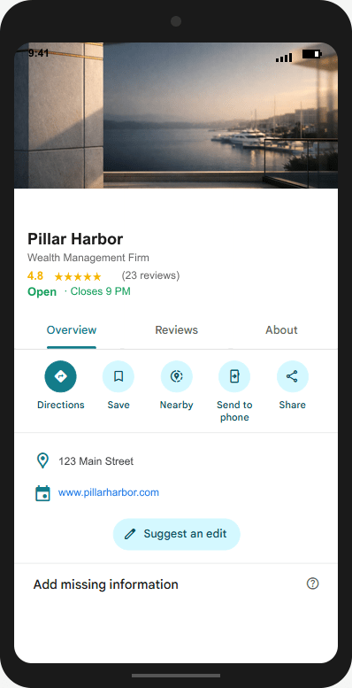 PillarHarbor.com Google Business Profile mockup