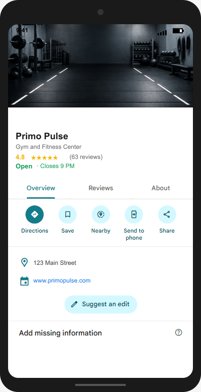 PrimoPulse.com Google Business Profile mockup