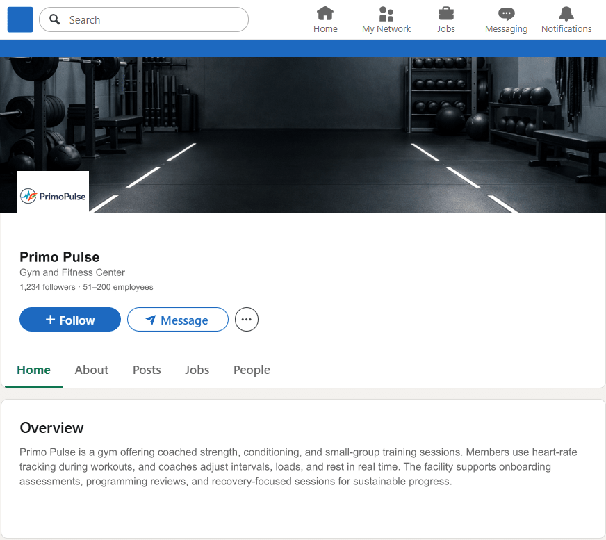 PrimoPulse.com LinkedIn Company Page mockup