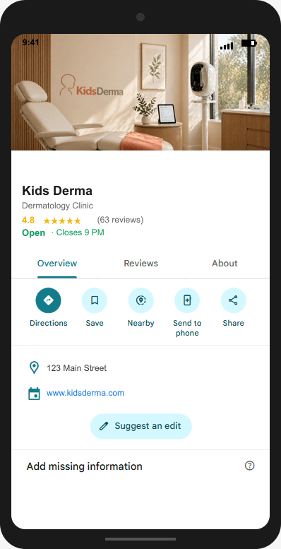 KidsDerma.com Google Business Profile mockup