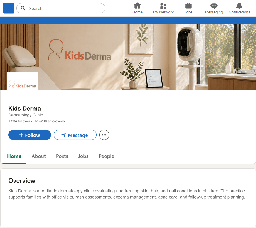 KidsDerma.com LinkedIn Company Page mockup