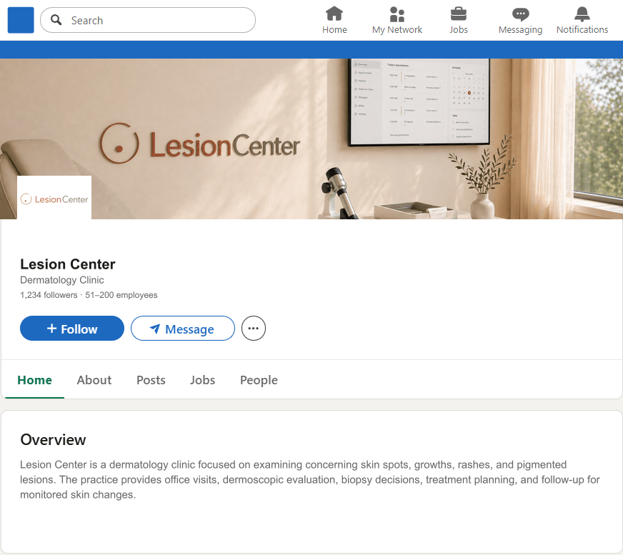 LesionCenter.com LinkedIn Company Page mockup