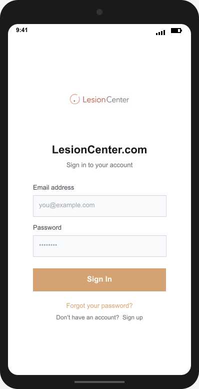 LesionCenter.com Login Screen mockup