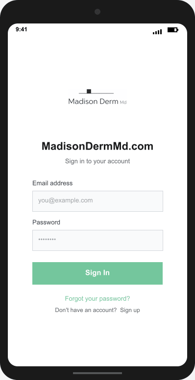 MadisonDermMd.com Login Screen mockup
