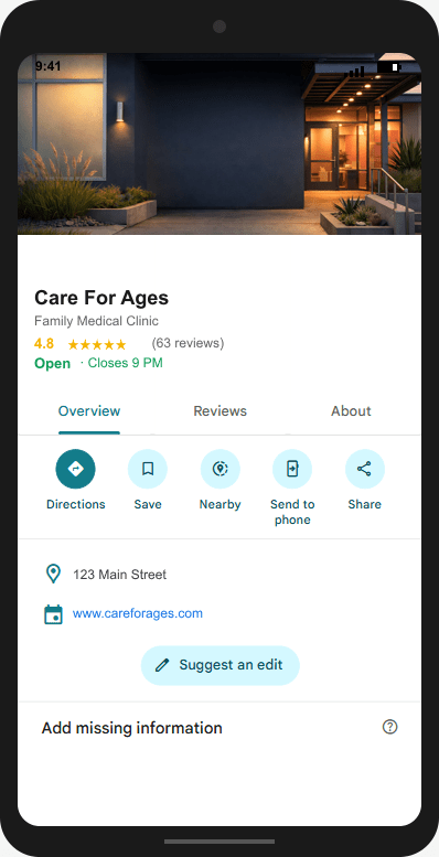 CareForAges.com Google Business Profile mockup