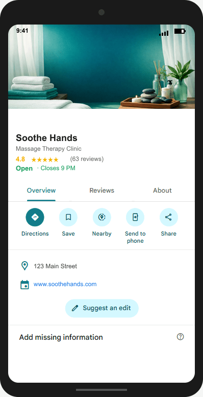 SootheHands.com Google Business Profile mockup