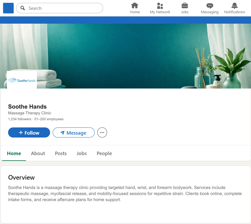 SootheHands.com LinkedIn Company Page mockup
