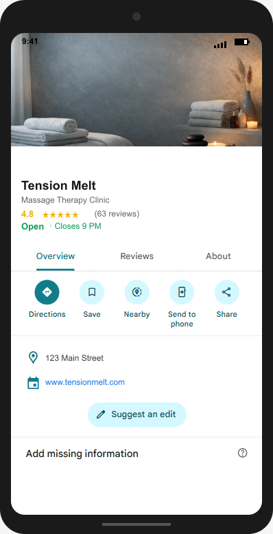 TensionMelt.com Google Business Profile mockup