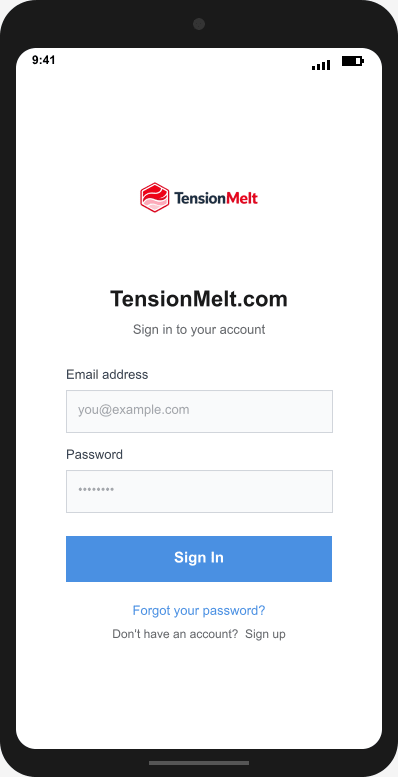TensionMelt.com Login Screen mockup