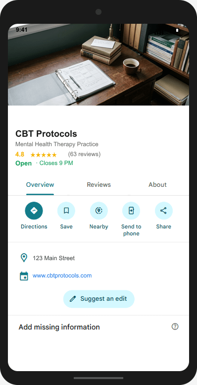 CBTProtocols.com Google Business Profile mockup