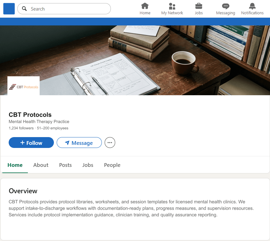 CBTProtocols.com LinkedIn Company Page mockup