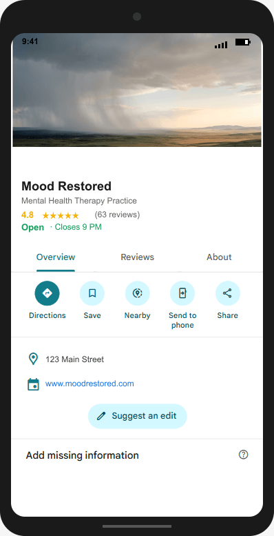 MoodRestored.com Google Business Profile mockup