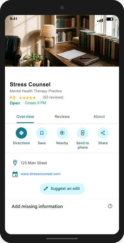 StressCounsel.com Google Business Profile mockup