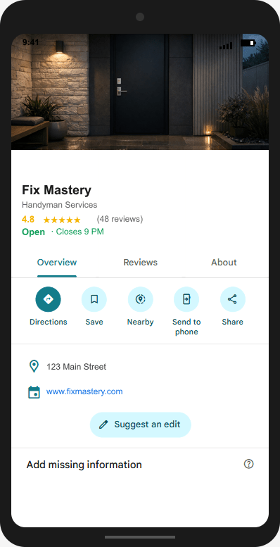 FixMastery.com Google Business Profile mockup