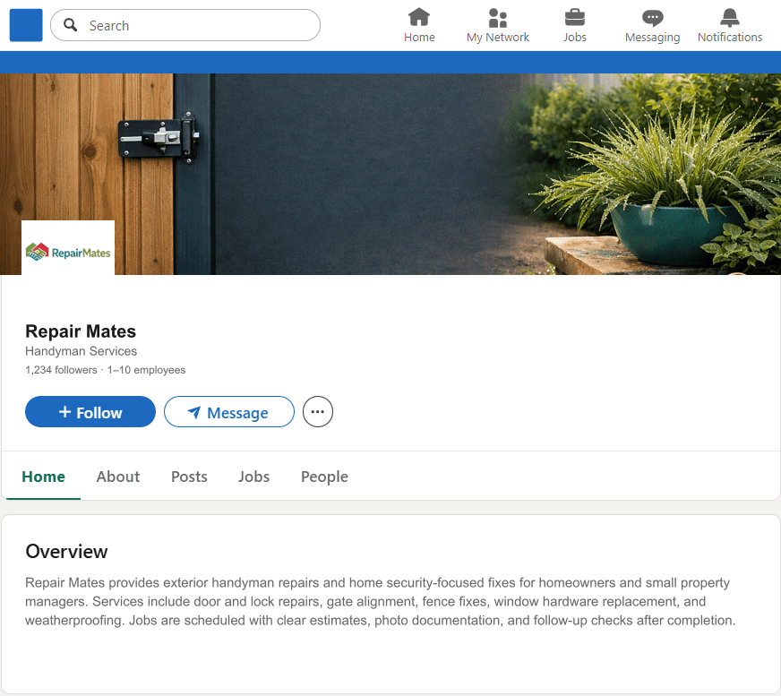 RepairMates.com LinkedIn Company Page mockup