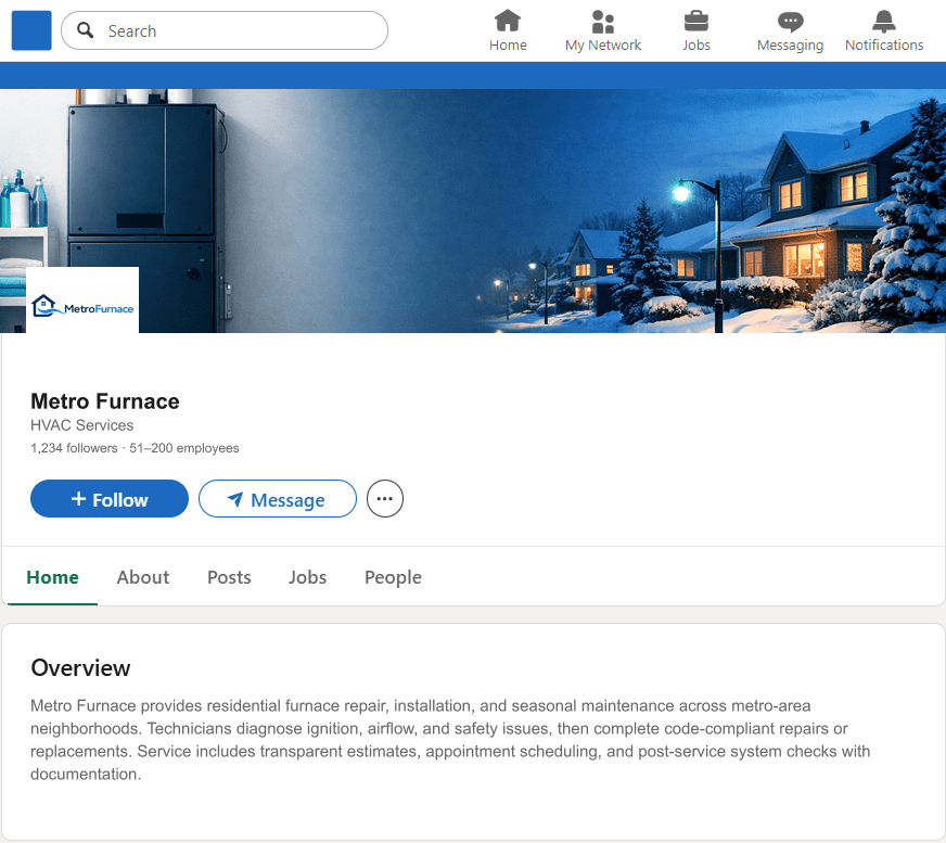 MetroFurnace.com LinkedIn Company Page mockup
