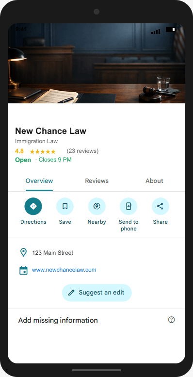 NewChanceLaw.com Google Business Profile mockup