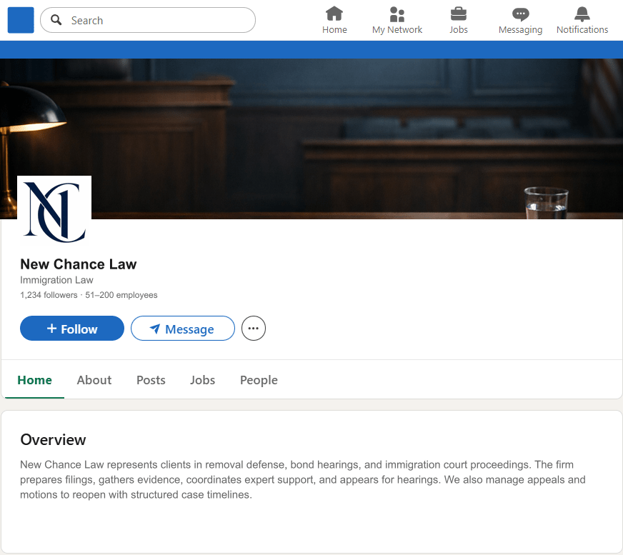 NewChanceLaw.com LinkedIn Company Page mockup
