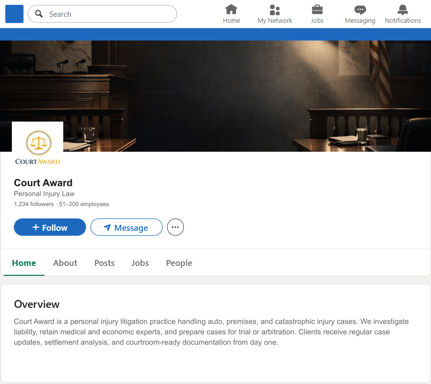 CourtAward.com LinkedIn Company Page mockup