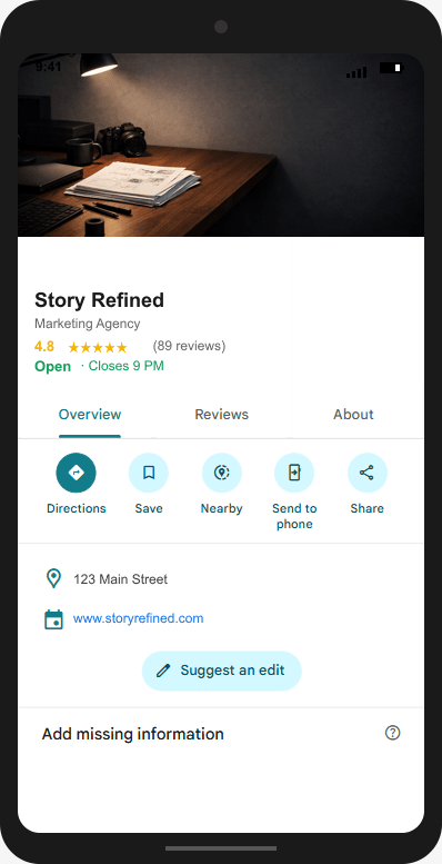 StoryRefined.com Google Business Profile mockup