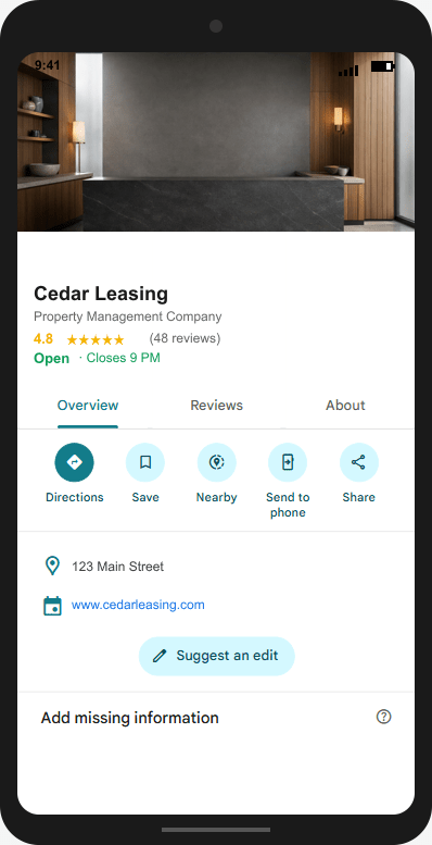CedarLeasing.com Google Business Profile mockup