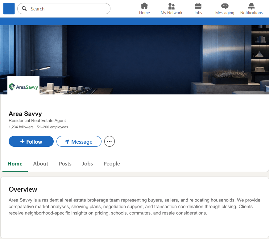 AreaSavvy.com LinkedIn Company Page mockup