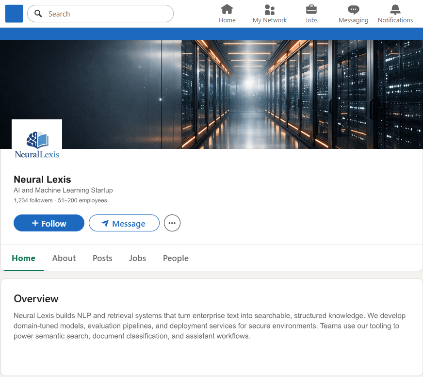 NeuralLexis.com LinkedIn Company Page mockup