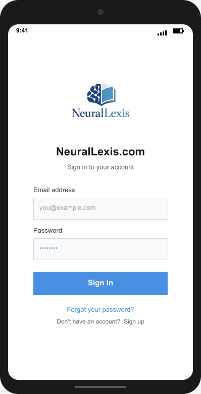 NeuralLexis.com Login Screen mockup